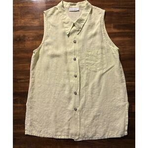 Bryn Walker Women’s Large Top Sleeveless Point Collar 100% Linen Button Up Tank